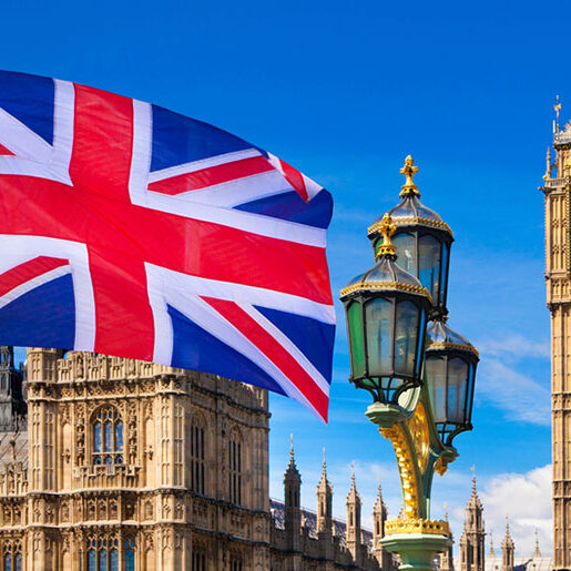 House of Parliament and British flag